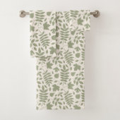 Gevallen bladeren Patroon Groen op Cream Bad Handdoek (Insitu)