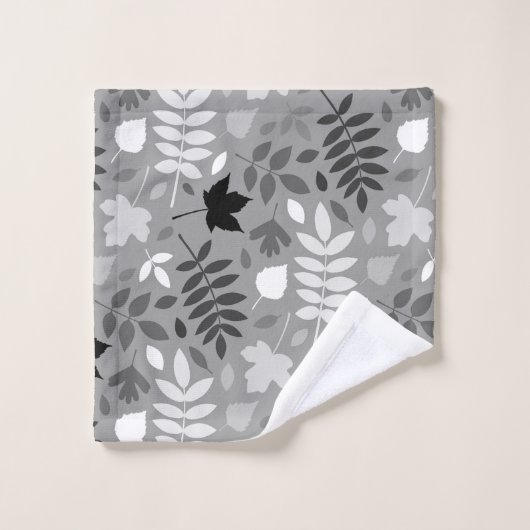 Gevallen bladeren Patroon Monochrome op grijs Bad Handdoek (Wasdoekje)