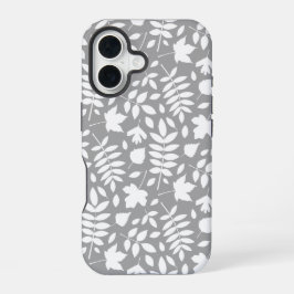 Gevallen Bladeren Patroon Wit op Grijs iPhone 16 Hoesje