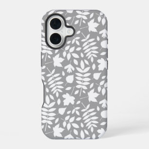 Gevallen Bladeren Patroon Wit op Grijs iPhone 16 Hoesje
