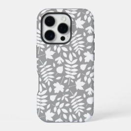 Gevallen Bladeren Patroon Wit op Grijs iPhone 16 Pro Hoesje