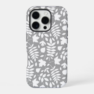 Gevallen Bladeren Patroon Wit op Grijs iPhone 16 Pro Hoesje
