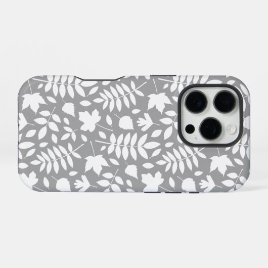Gevallen Bladeren Patroon Wit op Grijs iPhone Hoesje (Achterkant horizontaal)