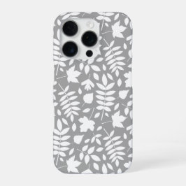 Gevallen Bladeren Patroon Wit op Grijs iPhone 16 Pro Hoesje