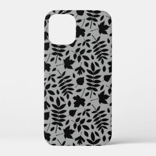 Gevallen bladeren Patroon zwart op grijs iPhone 12 Mini Hoesje
