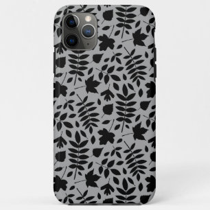 Gevallen bladeren Patroon zwart op grijs iPhone 11 Pro Max Hoesje