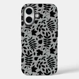 Gevallen bladeren Patroon zwart op grijs iPhone 16 Hoesje