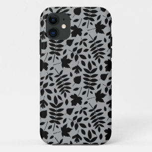 Gevallen bladeren Patroon zwart op grijs iPhone 11 Hoesje