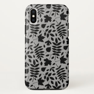 Gevallen bladeren Patroon zwart op grijs iPhone X Hoesje