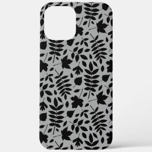 Gevallen bladeren Patroon zwart op grijs iPhone 12 Pro Max Hoesje
