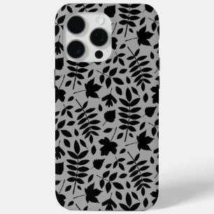 Gevallen bladeren Patroon zwart op grijs iPhone 15 Pro Max Hoesje