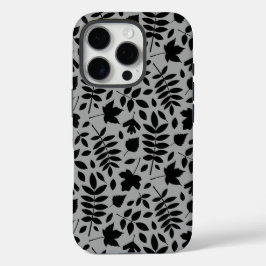 Gevallen bladeren Patroon zwart op grijs iPhone 16 Pro Hoesje