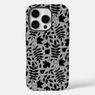 Gevallen bladeren Patroon zwart op grijs iPhone 16 Pro Hoesje