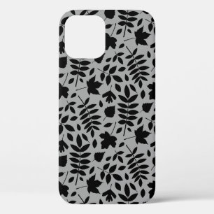 Gevallen bladeren Patroon zwart op grijs iPhone 12 Pro Hoesje