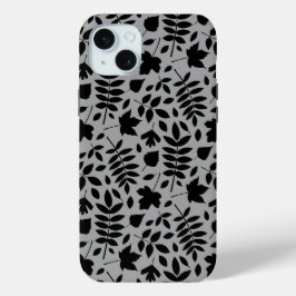 Gevallen bladeren Patroon zwart op grijs iPhone 15 Mini Hoesje