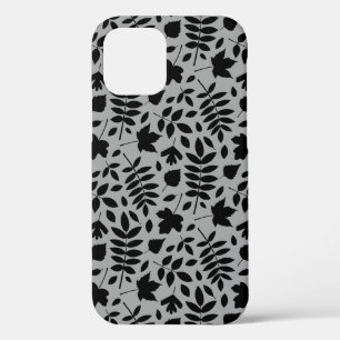 Gevallen bladeren Patroon zwart op grijs iPhone 12 Pro Hoesje