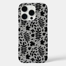 Gevallen bladeren Patroon zwart op grijs iPhone 16 Pro Hoesje