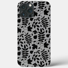 Gevallen bladeren Patroon zwart op grijs iPhone 13 Pro Max Hoesje