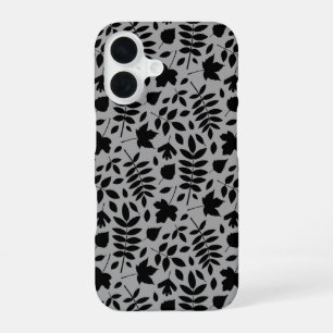 Gevallen bladeren Patroon zwart op grijs iPhone 16 Hoesje