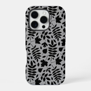 Gevallen bladeren Patroon zwart op grijs iPhone 16 Pro Hoesje