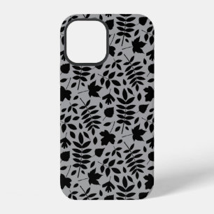 Gevallen bladeren Patroon zwart op grijs iPhone 12 Hoesje
