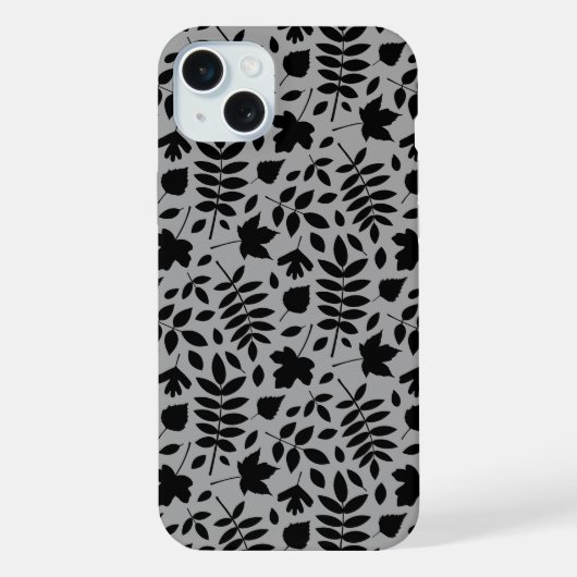 Gevallen bladeren Patroon zwart op grijs iPhone Hoesje (Achterkant)