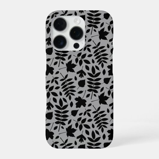 Gevallen bladeren Patroon zwart op grijs iPhone Hoesje (Achterkant)
