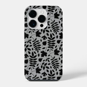 Gevallen bladeren Patroon zwart op grijs iPhone 14 Plus Hoesje