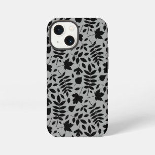 Gevallen bladeren Patroon zwart op grijs iPhone 13 Mini Hoesje