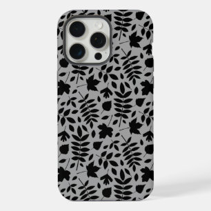Gevallen bladeren Patroon zwart op grijs iPhone 15 Pro Max Hoesje