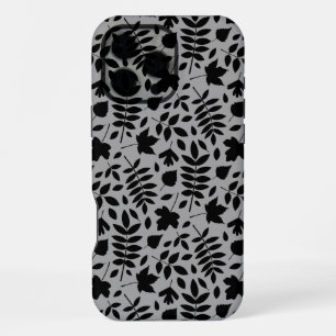 Gevallen bladeren Patroon zwart op grijs iPhone 16 Pro Max Hoesje