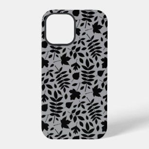 Gevallen bladeren Patroon zwart op grijs iPhone 12 Pro Hoesje