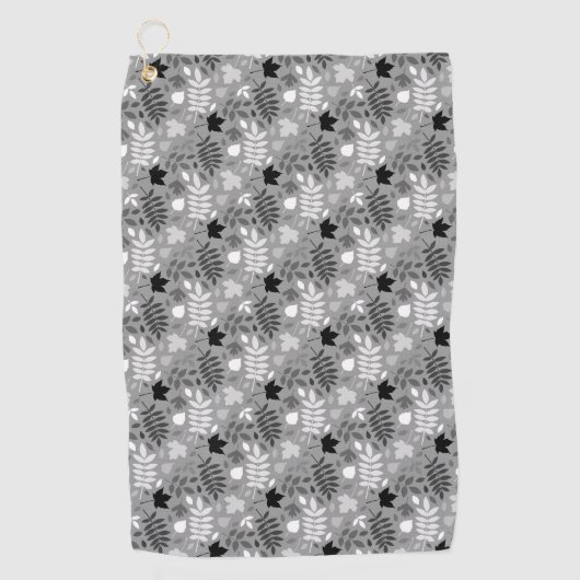 Gevallen bladeren RPT Patroon Monochrome op Grijs Golfhanddoek (Voorkant)