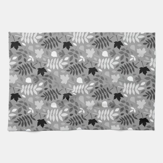 Gevallen bladeren RPT Patroon Monochrome op Grijs Theedoek (Horizontaal)