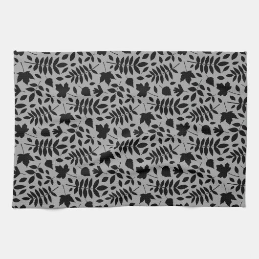 Gevallen bladeren RPT Patroon Zwart op Grijs Theedoek (Horizontaal)