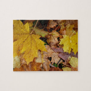 Gevallen esdoornbladeren geel herfst natuur legpuzzel