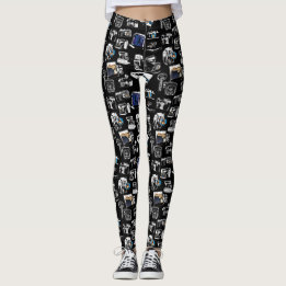 Gevangen Vintage Camera Flitslamp Herhaling Zwart Leggings