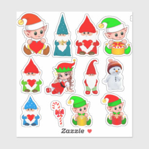 Gevarieerde Kerstmnis Gnomen, Elfen & Sneeuwman Sticker