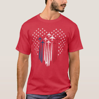 Gevechtsvliegtuig Amerikaans Vlag Hart retro T-shirt