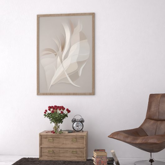 "Gevederde Rhapsody" | Beige Abstracte kunst Poster