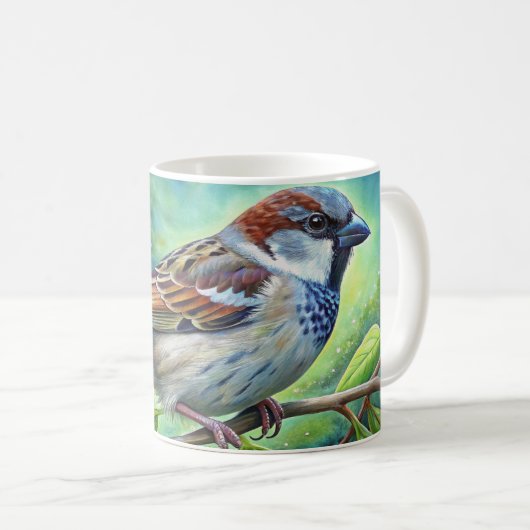 Gevederde Vriend: Huis Sparrow Keramische Mok (Voorkant rechts)