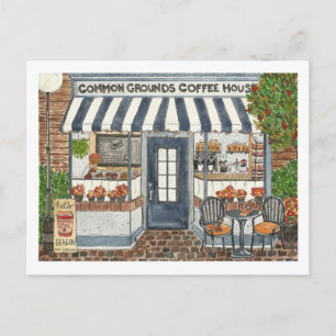 Gevel van een lief koffiehuis in waterverf briefkaart