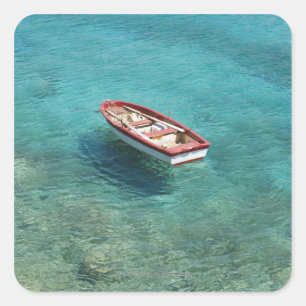 Gevist boot in helder, kleurrijk water, Mani Vierkante Sticker