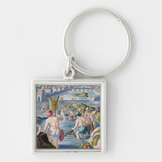 Gevist in Shallow Waters Using Nets, bord 96 voor Sleutelhanger (Voorkant)