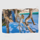 Gevist netten die op het strand drogen golfhanddoek (Horizontaal)