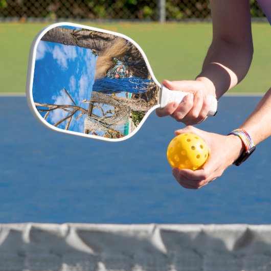 Gevist netten die op het strand drogen pickleball paddle (Insitu)