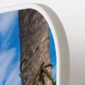 Gevist netten die op het strand drogen pickleball paddle (Links Detail)