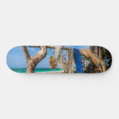 Gevist netten die op het strand drogen skateboard (Horizontaal)