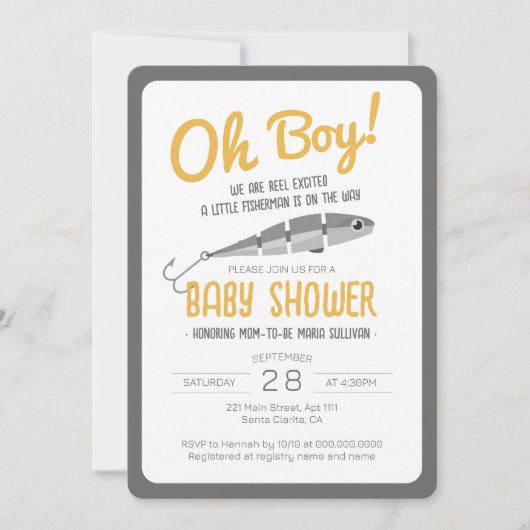 Gevist Reel Opgewonden Oh Boy Baby shower Kaart (Voorkant)