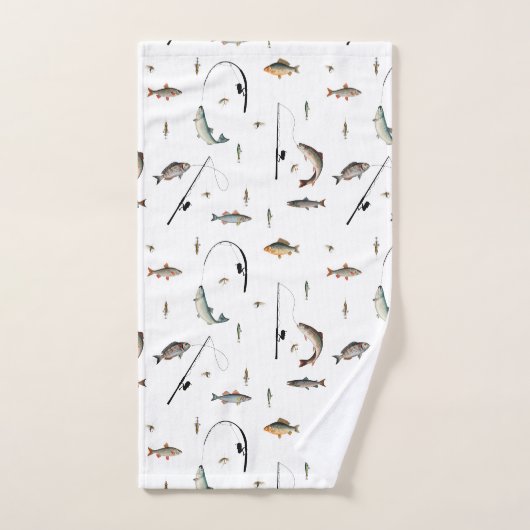 Gevist Rod & Reel Fish Theme Pattern Bad Handdoek (Handdoek)